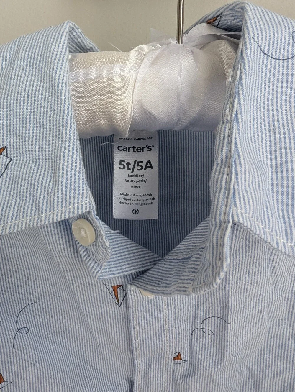 Carter's Boys Blue Striped Paper Airplane Button-Down Shirt Size 5T